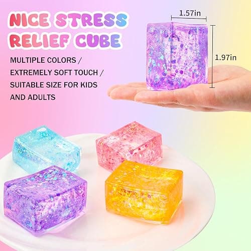 8 Pack Glitter Stress Cube ,Slow Rising Squishy Stress Balls for Adults | Fidget Squeeze Toys for Stress Relief, Slow Rising Squeeze Toy for Classroom Prizes, Party Favors and Birthday Gifts thumbnail 3