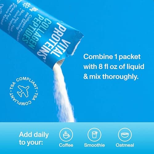 Vital Proteins Collagen Peptides Powder Supplement, Hydrolyzed Collagen Peptides Travel Pack, 20 Individual Packets thumbnail 4