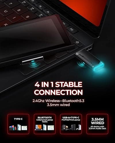 Wireless Gaming Headset, 7.1 Surround Sound, 2.4Ghz USB Gaming Headphones Bluetooth 5.4, 100-Hr Noise Canceling Mic RGB Light, Wireless Headset for PC PS5 PS4 Mac Switch, ONLY Wired Mode Suit for Xbox thumbnail 7