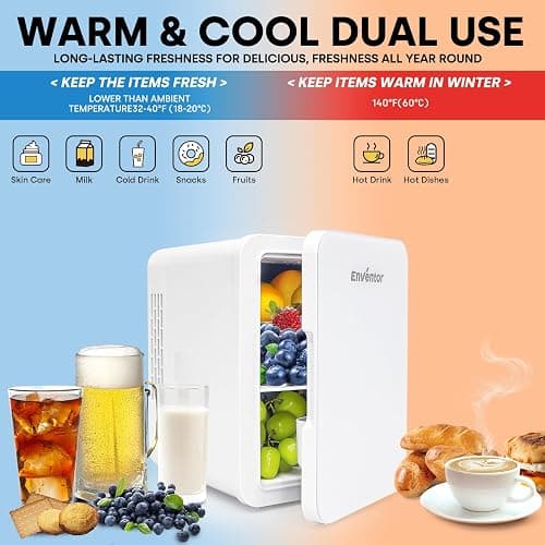 Enventor Mini Fridge 4 Litre, 6 Can Mini Fridges for Bedrooms, AC+12V DC Power Cooler & Warmer, Portable Small Fridge for Car, Travel, Home/Skincare, Makeup, Cosmetics/Drinks, Fruit, Food, White thumbnail 4