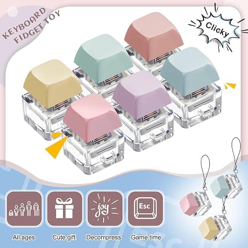 Taiyin 6 Pcs Keyboard Toy Clicker Keyboard Fidget Keychain Decompression Toys Button Stress Relief Gifts for Adult to Relief Stress Pass the Time (Nomal Style,Macaron Colors) thumbnail 3