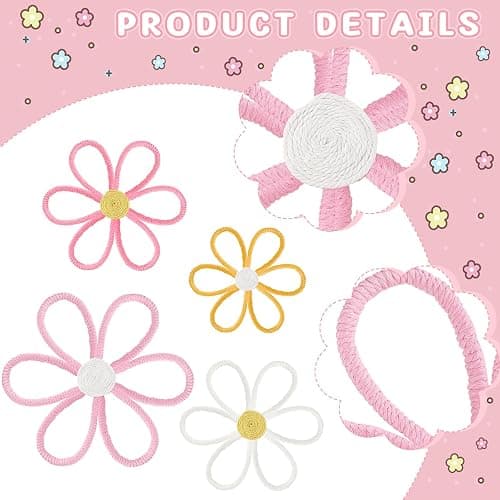 Ganeen Boho Nursery Woven Daisy Flowers Daisy Wall Decor Nursery Decor Macrame Wall Hanging Supply for Girl Bohemian Art Home Bedroom Room Flowers Set of 4(6 Petals) thumbnail 3