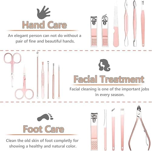 URAQT Nagelknipser, 18-teiliges Maniküre Pediküre Set, Damen Edelstahl Werkzeuge, Professionelle Beauty Nagelpflege Kit für Zuhause, Reisen (Roségold) thumbnail 2