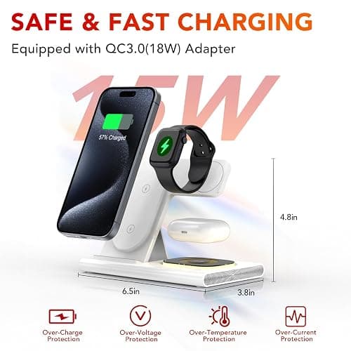 3 in 1 Foldable Charging Station for Apple Products,Wireless Charger for iPhone 17 16 15 14 13 12 Pro Max,Travel Dock Adapter&Light for iWatch Series 11 10 9 Ultra 3/2 SE 3/2,for AirPods 4 3 2 Pro 3/2 thumbnail 5