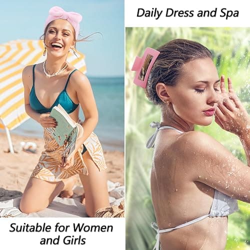 VELSCRUN Spa Headbands for Wash Face, Makeup Headband, Facial Skincare Headbands, 5 Pcs Pink Puffy Sponge Spa Headband Bow Tie Hair Band Hair Clips Wristband Set Women Girls Accessories thumbnail 5
