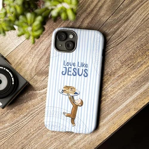 Cu.rious G.e.orge Phone Case, Cart.oon Monkey Phone Cover with Love Like Jesus Bible Verse and Pancake Design Phone Case Multicolor thumbnail 3