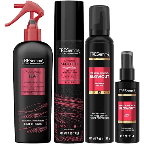 TRESemmé Keratin Smooth Blowout Hair Styling Bundle – Mousse + Finishing, Protecting Heat & Shine Sprays, Frizz Control - Image 1