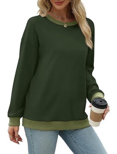 Saloogoe Sweatshirts for Women Crewneck Long Sleeve Loose Fit Tops Color Block Ribbed Trim Fashion 2025 thumbnail 3