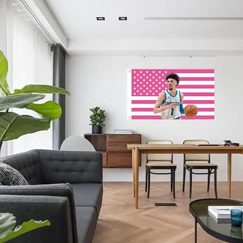 MAGJIUKE Lamelo American Flag Wall Tapestry,Pink Ball Wall Hanging Decor for Bedroom,3x5 Ft with Brass Grommets for College Dorm Room Bedroom Outdoor Parties Decor thumbnail 8