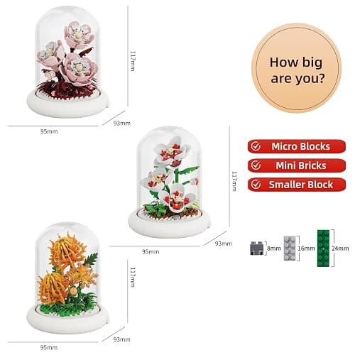 Kadablk Creative Botanical Micro Blocks with Light Set - 550PCS Artificial Chrysanthemum, Peony and Hibiscus, Perfect DIY Gift for Adults, Teens and Flower Lovers thumbnail 3