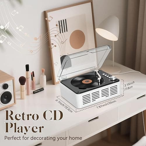 Gueray CD Player with Speakers HiFi Stereo Sound for Home,Bluetooth Retro Wood CD Music Players FM Radio with Remote Control,Support USB & AUX Playback thumbnail 4