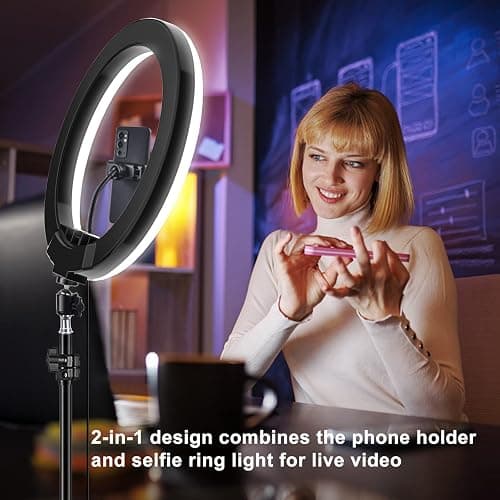 STALLY 10.2" Ring Light with Stand, 75" Tall Ring Light with Phone Holder and Wireless Remote, 12 Dimming Levels, 32 Color Modes Selfie Light Tripod for iPhone, Live Stream, Makeup, YouTube, TikTok thumbnail 5