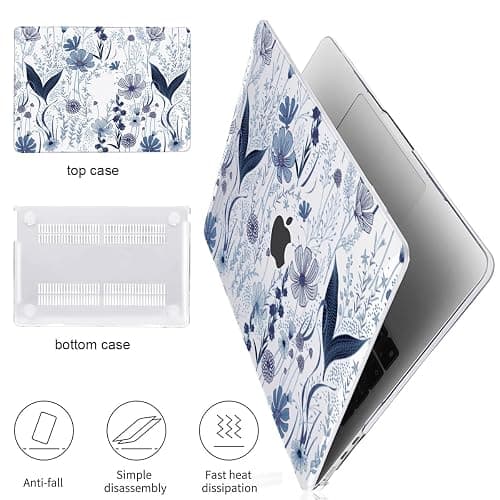 LCMOCICO Compatible with MacBook Air 13 inch Case M5 2026 2025-2022 A3449 M4 A3240 M3 A3113 M2 A2681, Plastic Hard Shell Cover for MacBook Air 13.6 inch M5 Case+Keyboard Skin, Navy Blue Wild Flowers thumbnail 4