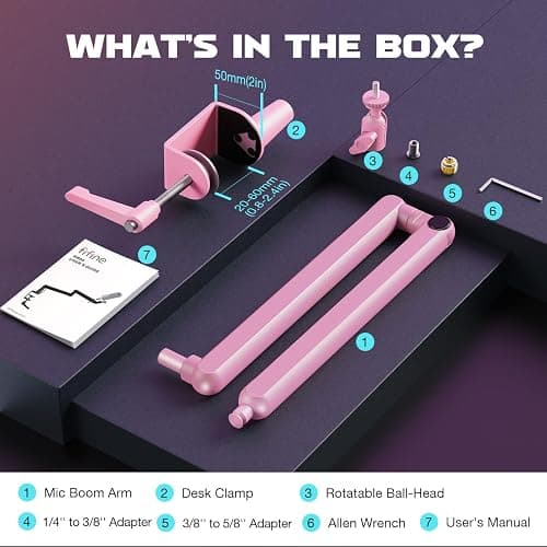 FIFINE Low Profile Boom Arm Mic Stand, Microphone Stand with Cable Management Channel, Desk Clamp, Screw Adapter for Streaming Podcast Recording, Adjustable Metal Mic Boom Arm Pink-BM88P thumbnail 9