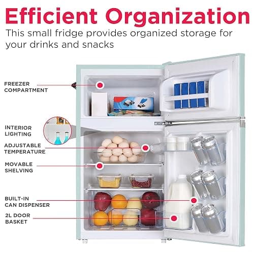 Frigidaire EFR840 Retro Mini Fridge with Freezer & Side Bottle Opener - Small 2 Door Refrigerator for Office Bar or College Dorm Room - 3.2 Cu Ft, Mint thumbnail 5