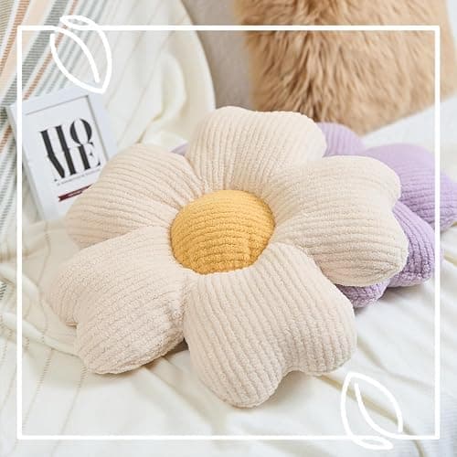 Sioloc Flower Throw Pillow,Floor Cushion, Seat Cushion, Cute Flower Pillow, Aesthetic Pillow as Room Decor, Decorative Pillows for Bed Sofa Couch(White,15.7Inch) thumbnail 6