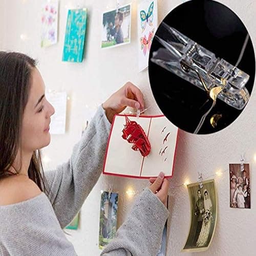 JMTGNSEP 50LED 20 Photo Clips String Fairy Lights Battery Powered Decoration for Living Bedroom Indoor Christmas Party Wedding for Photo Picture Hanging Display, Battery Operated (16ft Warm White) thumbnail 4