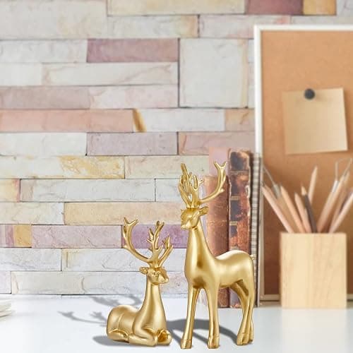 Christmas Decoration 2PCS Reindeer Resin Ornaments Mother Child Deer Couple Deer Sculpture used for Living Room Bookshelf Bedroom Wine Cabinet Decoration to Enhance Atmosphere (Gold Smooth) thumbnail 7
