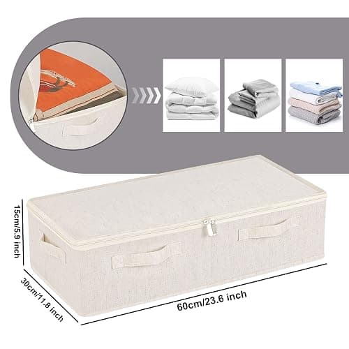 ENUMAIL Underbed Storage Container, Foldable Under Bed Bins, Wardrobe Organisers with Lid for Organizing Clothes, Sheets, Blankets, Comforter, 23.6x11.8x5.9in, Beige, 2 Pack - 23.6x11.8x5.9in(2 Pack) - Beige thumbnail 3