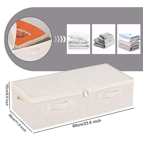 ENUMAIL Underbed Storage Container, Foldable Under Bed Bins, Wardrobe Organisers with Lid for Organizing Clothes, Sheets, Blankets, Comforter, 23.6x11.8x5.9in, Beige, 2 Pack - 23.6x11.8x5.9in(2 Pack) - Beige thumbnail 3