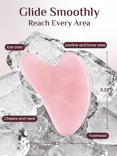 Rena Chris Gua Sha Facial Tools, Rose Quartz Guasha Tool for Acupuncture, Manual Massage Tool for Jawline Sculpting and Puffiness Reducing, Gua Sha Facial Massage Tool, Skin-Care Gift (Pink) thumbnail 2
