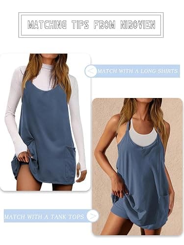 Nirovien Womens Tennis Dress Workout Mini Dress with Shorts Sleeveless Spaghetti Straps Golf Athletic Dresses thumbnail 4
