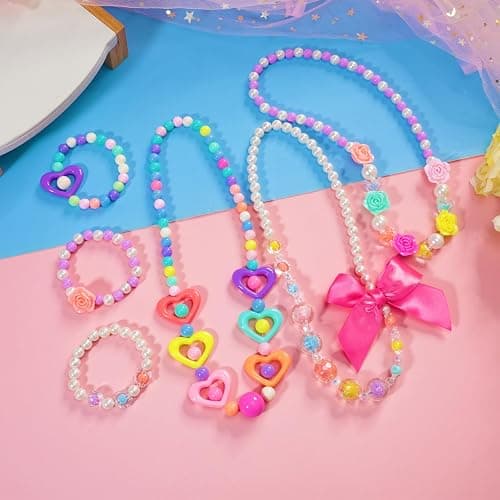 PinkSheep Kids Classic Jewelry, 6 Sets of Beaded Necklaces and Bracelets for Girls, Favors Bags for Girls Jewelry (Classic) thumbnail 4