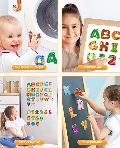 JoyCat Wooden Thick Alphabet Magnets for Toddlers Fridge Large Size Cute Animal Colorful ABC Magnetic Letters 26 Uppercase Letters 0-9 Numbers Toy Set for Kids Toddlers Preschool Learning Spelling thumbnail 7