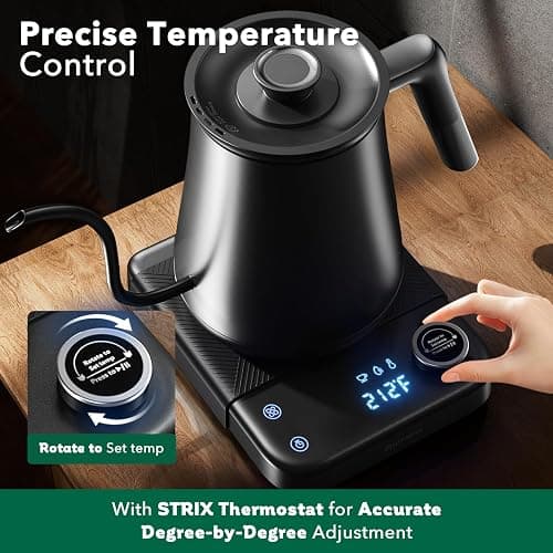 Electric Kettle, HIYAKOI Gooseneck Electric Kettle with Temperature Control, Pour Over Kettle for Coffee & Tea, 1200W Quick Heating Stainless Steel Hot Water Kettle Electric, Keep Warm, 0.8L thumbnail 5