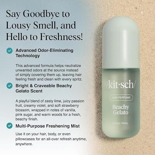 Kitsch Hair Perfume for Women- Beachy Gelato | Clean, Deodorizing & Patented Odor-Eliminating Technology Hair Spray & Body Mist- Freshen Hair, Body & Pillows- Tropical Citrus, Vanilla Bean Scent- 50mL thumbnail 2