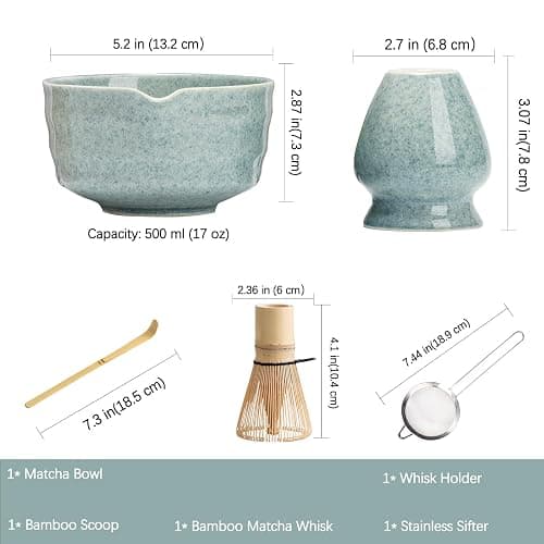 Ochcahser Matcha Kit Set, Matcha Whisk Set Includes Matcha Bowl And Holder, Bamboo Matcha Whisk, Scoop and Matcha Sifter, 17 oz Mottled Blue Glaze Ceramic Matcha Kit for Tea Lovers thumbnail 3