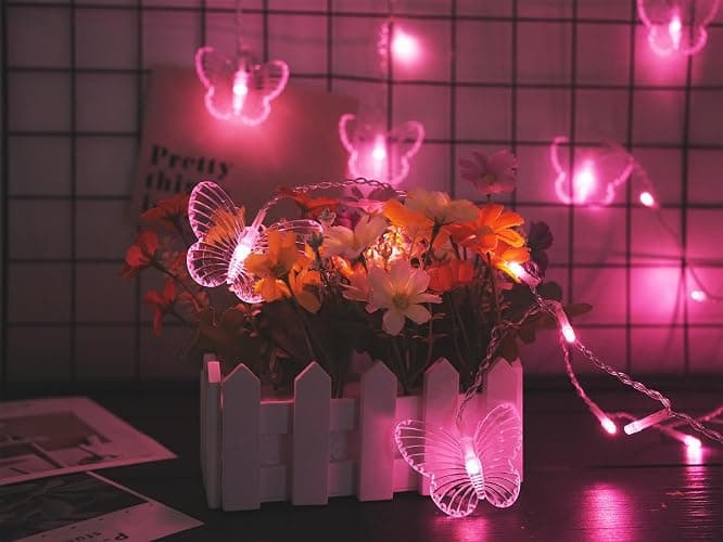 Butterfly Curtain Fairy Lights, 120LED Pink Twinkle String Lights with Romote, 8 Modes USB Powered Christmas Lights for Wedding, Bedroom, Party Decoration thumbnail 3