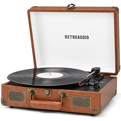 Vinyl Record Player 3-Speed Bluetooth Portable Suitcase Records Player with 2 Built-in Stereo Speakers, Belt-Driven Turntable for Vinyl Records, Support RCA Line Out, AUX Out, Brown - Image 1