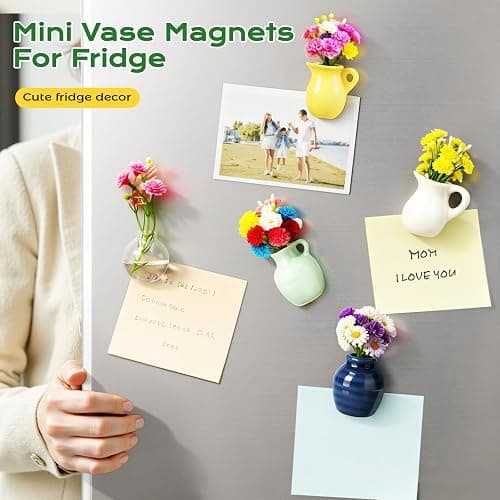 Renmxj 8 Pcs Refrigerator Magnets - Cute Mini Ceramic Vase Fridge Magnets with Artificial Flowers, Funny Tiny Vase Magnet for Fridge Decorative, Office, Kitchen, Locker, Whiteboard thumbnail 4