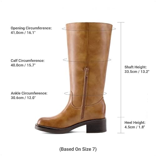 DREAM PAIRS Women's Square Toe Platform Chunky Block Heel Knee High Riding Boots | Square Round Toe,Riding Tall Boots,Side Zipper,Chunky Block Heel,Banana Yellow Brown Color,Summer Fall Fashion Daily Boots thumbnail 4