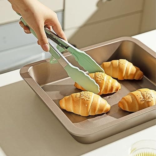 Kitchen Tongs for Cooking, 9 Inch Small Silicone Tongs, Food Grade Mini Serving Tongs with Silicone Tips, Set of 3, Green thumbnail 2