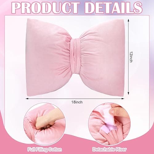 Beeveer 2 Pcs 12 x 18 Inch Bow Pillow Coquettish Throw Pillow Big Bow Shaped Cushion Velvet Coquette Decor Cushion for Room School Nursery Bed Sofa Couch Holiday Car Decor(Pink) thumbnail 2