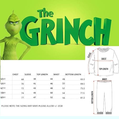 The Grinch Unisex Pyjama for Kids Long Sleeve 100% Cotton Winter Christmas Pyjama thumbnail 2