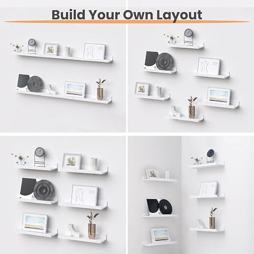 upsimples Floating Shelves for Wall, Wall Shelves for Decor Storage Set of 6, Wall Mounted Wood Shelf for Bedroom, Living Room, Bathroom, Kitchen, Picture Ledge Shelf, White thumbnail 8