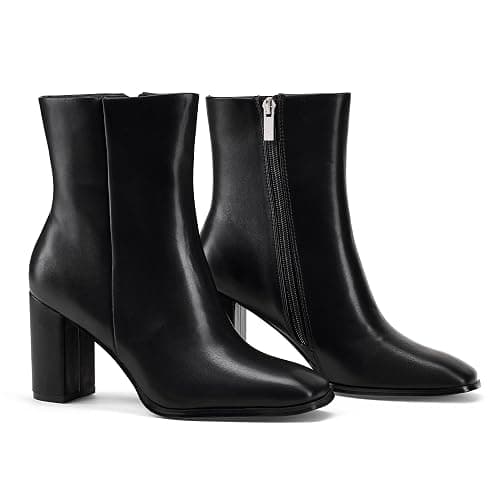 Elisabet Tang Women Ankle Boots 3 Inch Chunky Heel Side Zipper Ankle Booties with Square Toe - Image 1