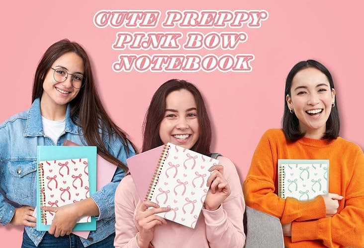 QUICQOD Journal for Teen Girls, Cute School Supplies for Girls Pink Bow Preppy Notebook Diary Stuff Stationary Hardcover Spiral Notebook 5.5x8.3 Inch thumbnail 2
