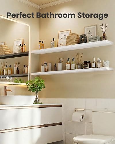 AMADA HOMEFURNISHING 47.2" L Floating Shelves, Wall Shelves Set of 3 for Bathroom/Living Room/Bedroom/Kitchen, White Floating Shelves for Wall Decor with Invisible Brackets - AMFS55W thumbnail 6