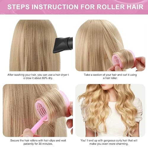 4 Sizes Hair Rollers for Women Set - 50 Pcs Hair Curler Rollers with Clips, Self Grip Hair Rollers for Long, Short Hair and Bangs, 25mm, 36mm, 48mm, 60mm, Pink thumbnail 4