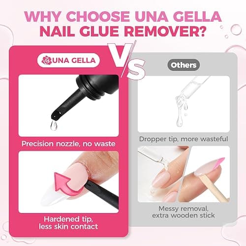 UNA GELLA Nail Glue Remover for Press on Nails 15ml Upgraded Stick & Remove 2 in 1 Acrylic Nails Remover for False Nails Tips Acetone-Free Gentle Gel Nail Remover, Not for Gel Polish Base Coat thumbnail 5
