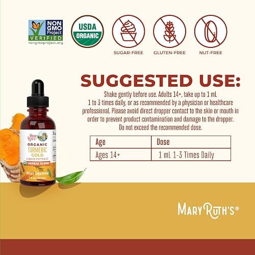 MaryRuth Organics USDA Turmeric Gold Liquid Drops | Herbal Blend | Turmeric Curcumin | Black Pepper | Cassia Cinnamon Bark | Ginger Root | Immune Support | Non-GMO Project Verified | Vegan | 1oz thumbnail 2
