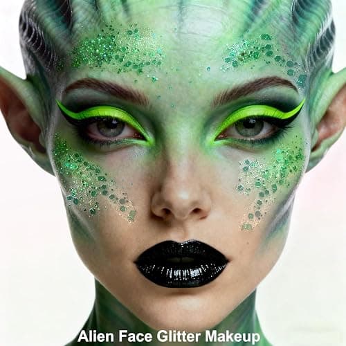 MEICOLY Green Face Body Glitter,Christmas Face Glitter Stocking Stuffers,Green Accessories for Spirit Week Alien Costume,Face Paint Glitter Makeup for Halloween Festival Rave Outfits thumbnail 3
