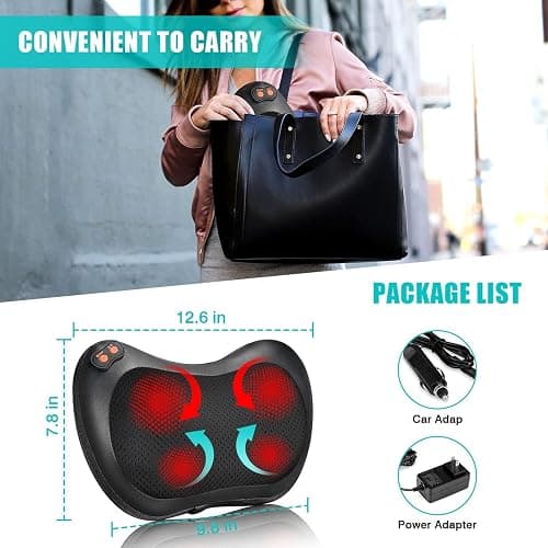 Shiatsu Back and Neck Massager with Heat, Electric Deep Tissue 3D Kneading Massage Pillow for Neck, Back, Shoulder, Leg, Foot, Whole Body - Best Gifts for Women Men Dad Mom thumbnail 8
