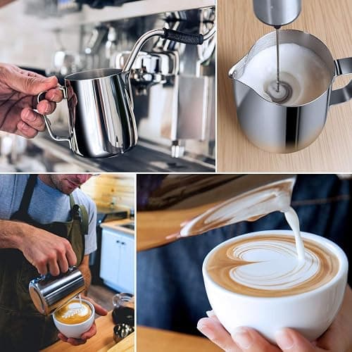 Milk Frothing Pitcher, 8.5oz/12oz/20oz/32oz/50oz/66oz Milk Frother Cup Stainless Steel, Espresso Accessories, Milk Steaming Pitchers Coffee Cappuccino Latte Art Barista Milk Jug Cup with Art Pen,12oz thumbnail 3