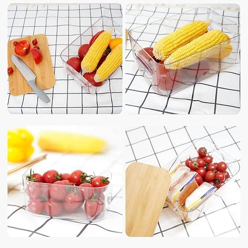 Orgaizer, Storage Bins with lid, Organizer ,Storage box ,Clear Plastic Storage Organizer Bins with bamboo Lids for Home Office, Kitchen, Cupboard, Pantry Shelves, Medicine Cabinet -3 size -4pcs thumbnail 4