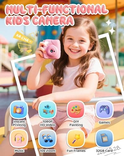 CAMCLID Kids Camera Instant Print, 1080P HD Kids Instant Camera with 32G Card & 3 Rolls Print Paper, Portable Toddler Toy, Christmas Birthday Gifts for Boys Girls Age 3-12 (Pink) thumbnail 2